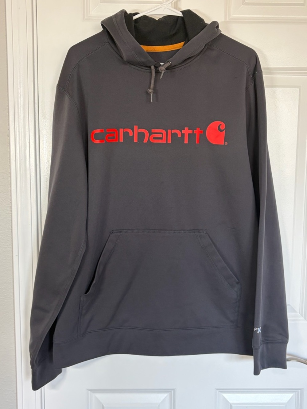 Carhartt Dark Gray Hoodie with Red Logo